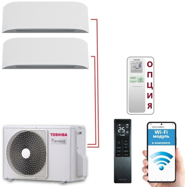 Мульти-сплит-система Toshiba RAS-2M14U2AVG-E + 2 внутренних блока серии HAORI (10+10) (Белый)