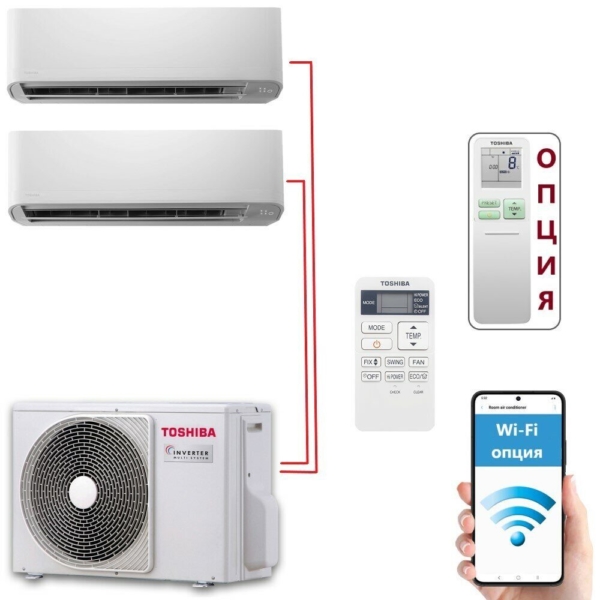Мульти-сплит-система Toshiba RAS-2M18U2AVG-E + 2 внутренних блока серии SEIYA (10+10)